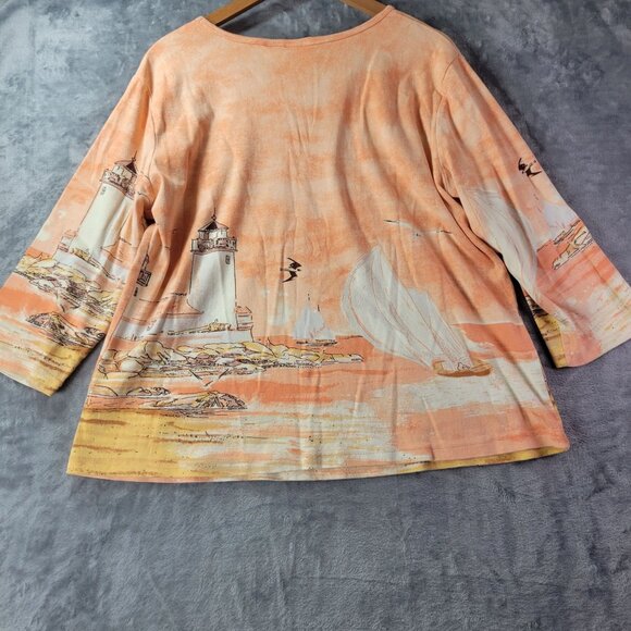 Take Two Women Top L Orange Lighthouse Sailboat‎ Graphic Coastal Nautical Vibe - Picture 6 of 7